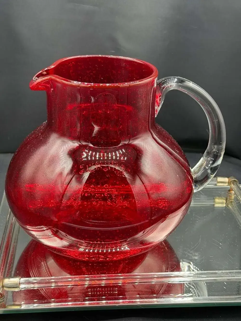 Artland Iris Ruby Red Bubble Glass Hand-Blown Pitcher
